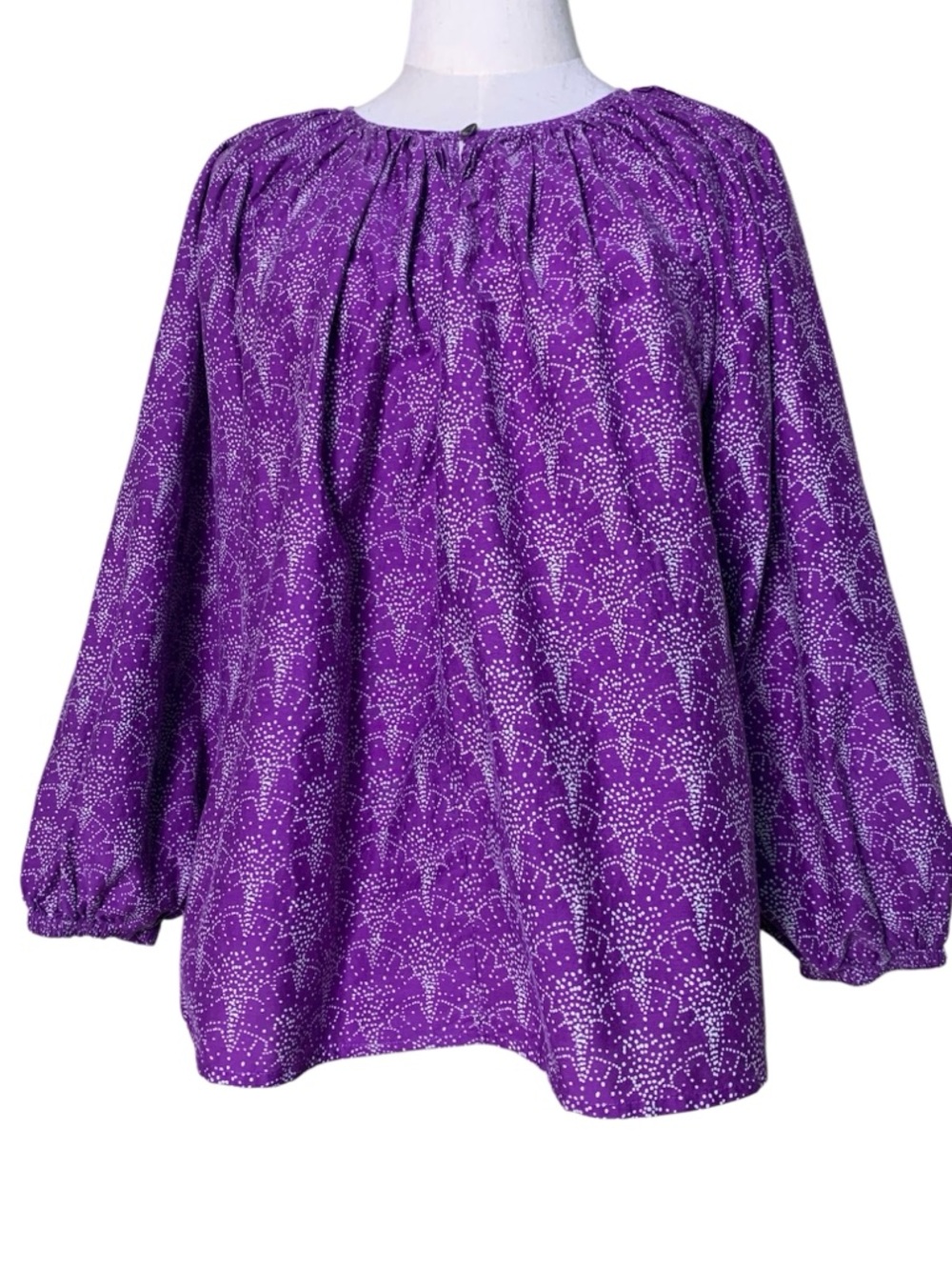 Roller Rabbit Women's Moselle Anette Top Peasant Blouse Geometric Cotton Silk XS